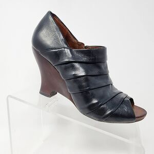 Naya Anthropologie 8.5 N Heels Shooties Black Leather Open Toe Wedge Side Zip